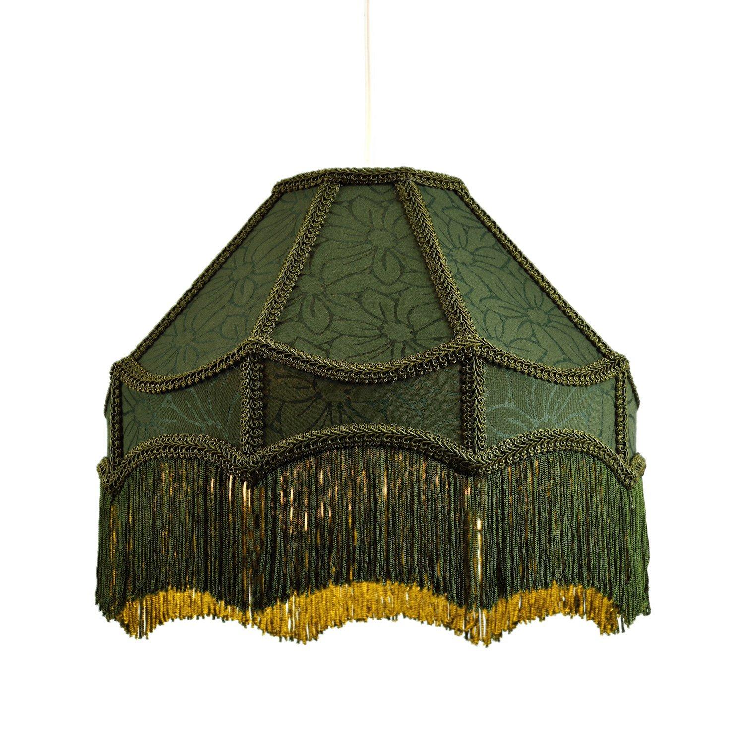 Classic Victorian Style Empire Pendant Shade in Forest Green Fabric with Tassels